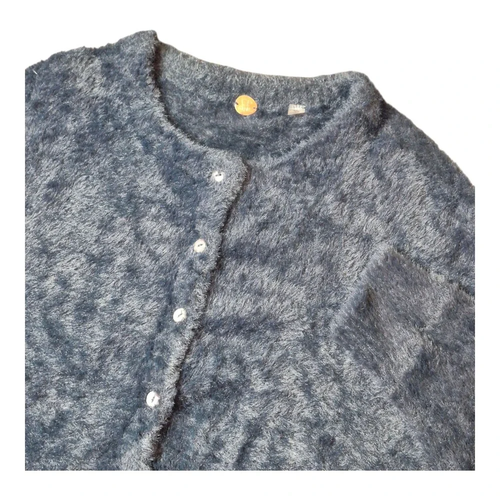 Free People FP ONE Wyatt Cardi Soft Fuzzy Button Down Cardigan‎ Black Women's M